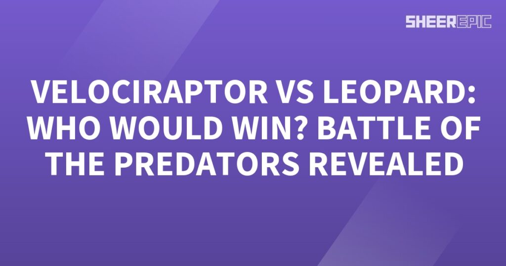 A purple background with the words velociraptor vs leopard, battle of the predators revealed.