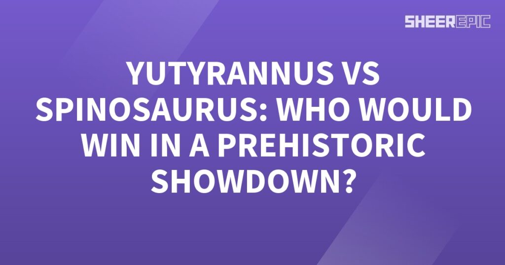 A prehistoric showdown between Yutyrannus and Spinosaurus, portrayed on a purple background, raises the question of who would emerge victorious in this ancient battle.